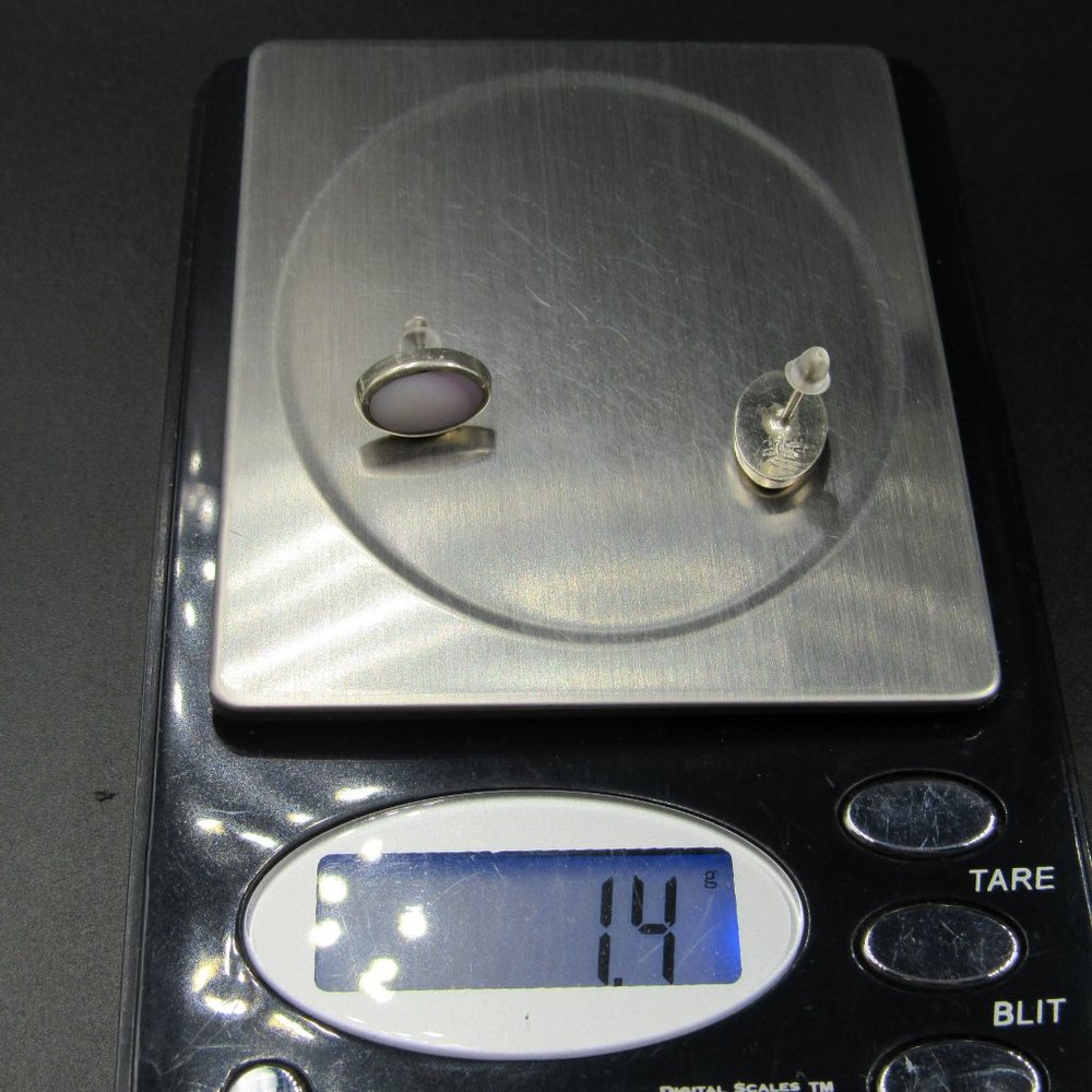 Sterling Silver Oval White Shell Simple Stud Earr… - image 6